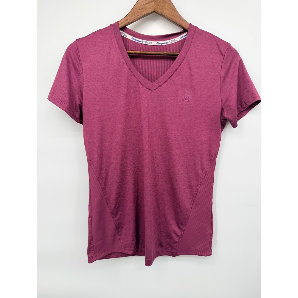 Aeropostale Sport V-Neck Top Women Medium Berry Pink Excellent Ribbed Athletic